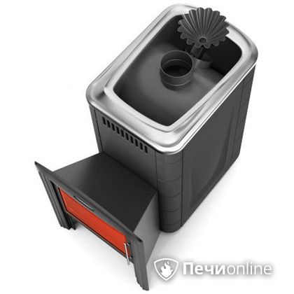 Дровяная банная печь TMF Ангара 2012 Carbon Витра с закрытой каменкой антрацит в Краснокамске