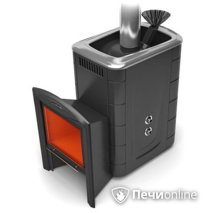 Дровяная банная печь TMF Гейзер 2014 Carbon Витра с теплообменником антрацит в Краснокамске