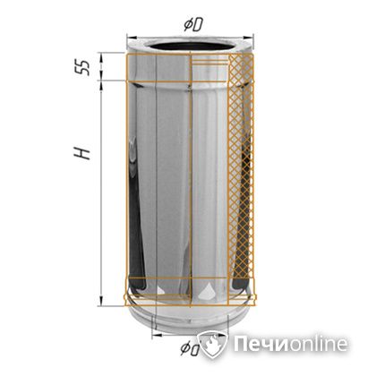 Сэндвич труба Феррум Дымоход утепленный 0.5/оцинкованный d-200/280 L=0.5м по воде. aisi в Краснокамске