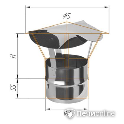 Дымоход Феррум Зонт нержавеющий 0.5 d-150 по воде в Краснокамске